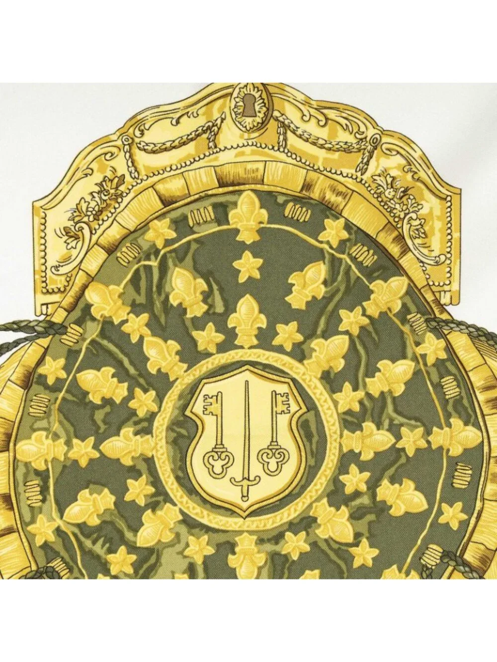 Hermes Scarf Green Gold White Silk